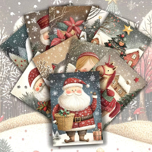 10 illustrated Christmas Postcards Animals Snowman Nutcracker Decoration