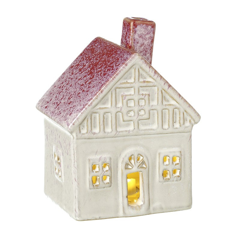 White & Red Ceramic Light Up Led Christmas House Decoration