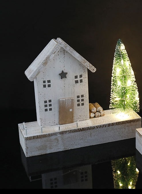 White 20cm Christmas Shaker House Decoration with LED Tree