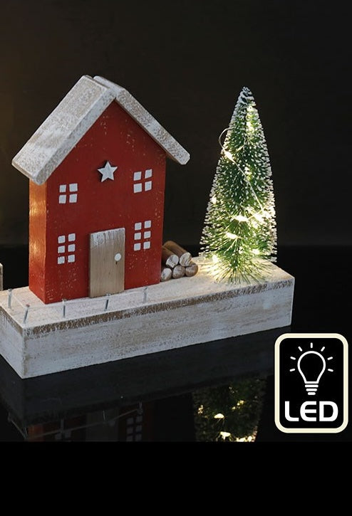 Christmas Wooden House Cabin Led Tree Decoration Shaker House