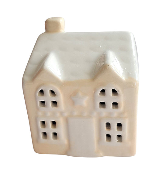 Small Cream Christmas Ceramic LED Christmas Houses Decoration