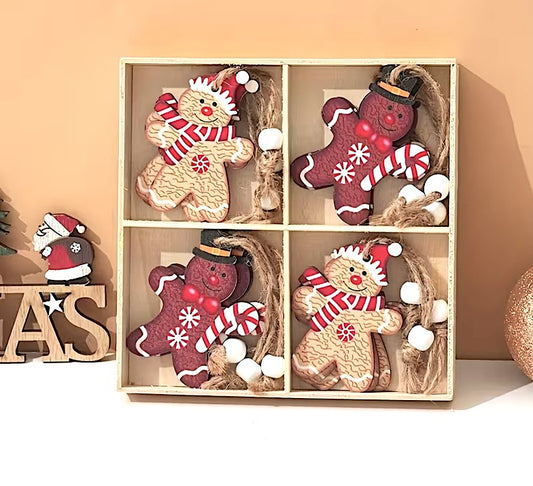 12 Boxed WoodenGingerbread Men Christmas Hanging Tree Decorations