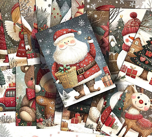 10 illustrated Christmas Postcards Animals Snowman Nutcracker Decoration