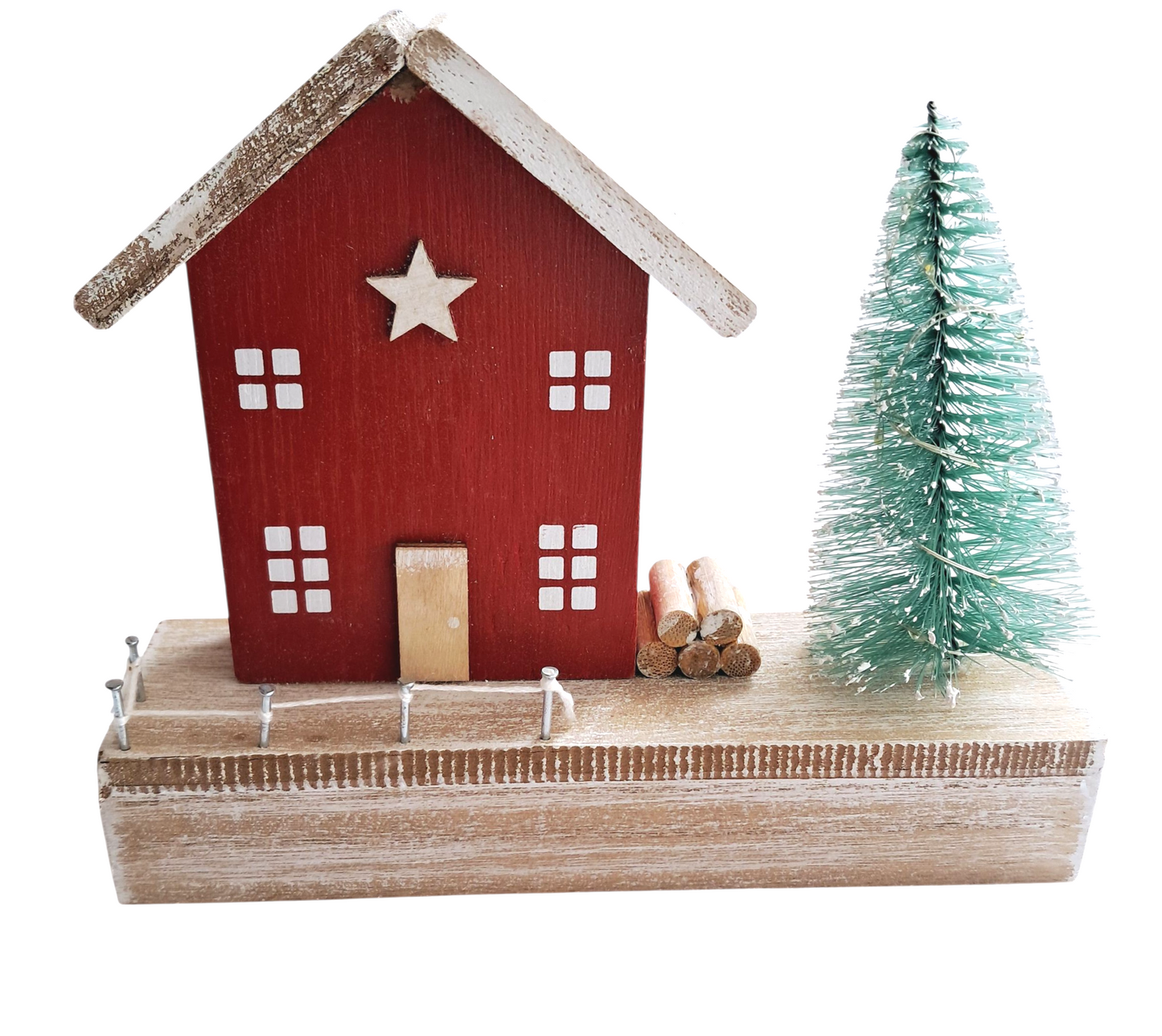 Christmas Wooden House Cabin Led Tree Decoration Shaker House