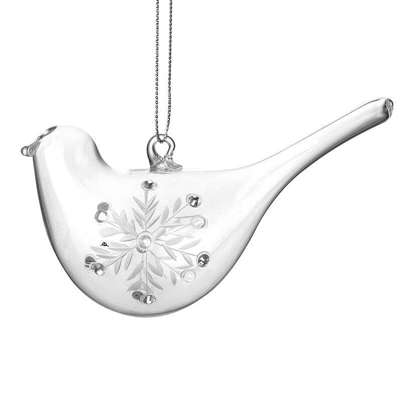 Glass Bird Hanger With Snowflake Christmas Decoration Ornament